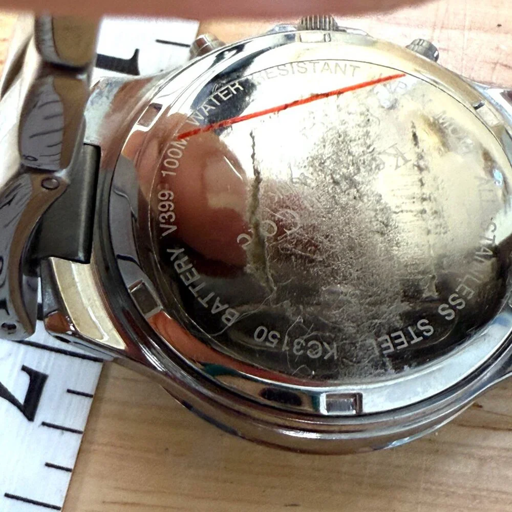Kenneth Cole Mens Stainless Steel Chronograph Watch Silver Needs Battery